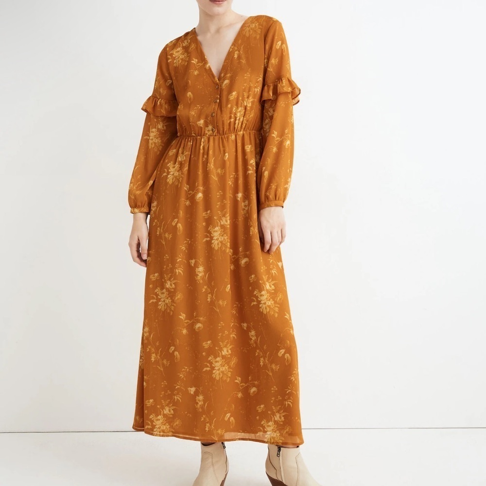 Madewell Ruffle Sleeve Botanical Dress Size 4 - Picture 1 of 5